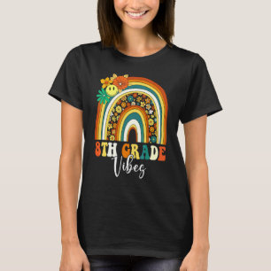 8th Eighth Grade Vibes Retro Rainbow Teacher Back T-Shirt
