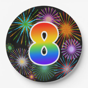 8th Event - Fun, Colorful, Bold, Rainbow 8 Paper Plate