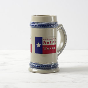 8th Generation Native Texan Flag Beer Stein