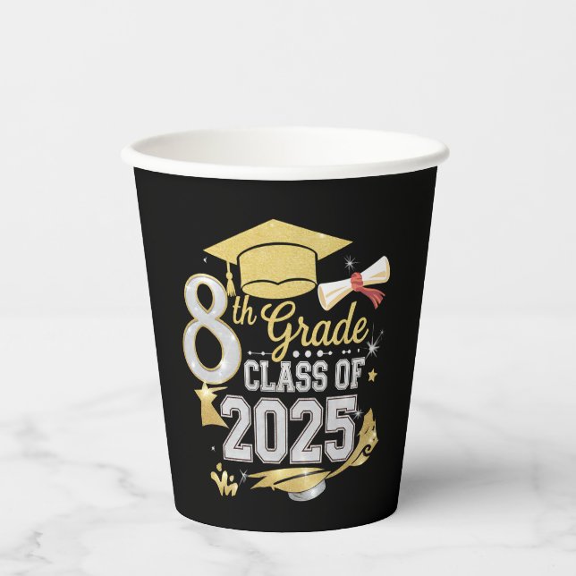 8th Grade Class Of 2025 Graduate Graduation Paper Cups (Front)