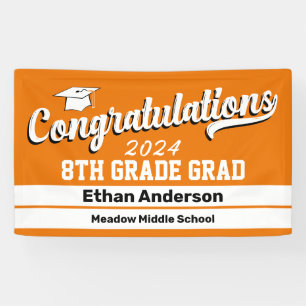 8th Grade Graduation Orange and White Banner