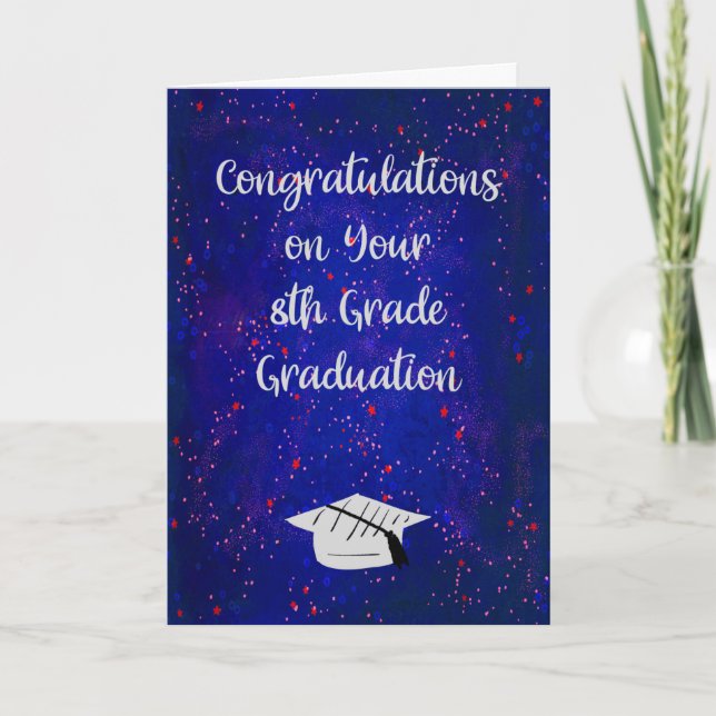 8th Grade Graduation with Stars & Cap Card (Front)