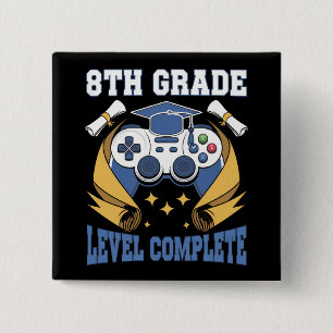 8th Grade Level Complete Gaming Gamer Graduation 2 Inch Square Button