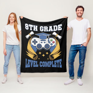 8th Grade Level Complete Gaming Gamer Graduation Fleece Blanket