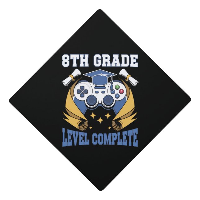 8th Grade Level Complete Gaming Gamer Graduation Graduation Cap Topper (Front)