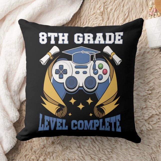 8th Grade Level Complete Gaming Gamer Graduation Throw Pillow (Blanket)