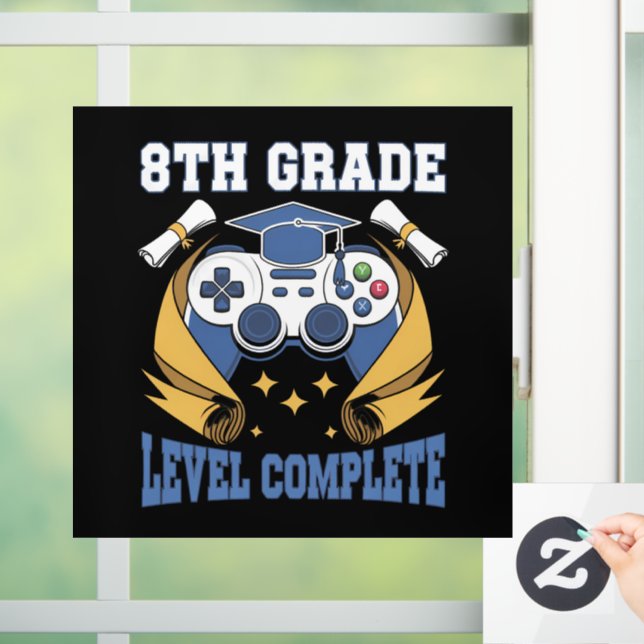 8th Grade Level Complete Gaming Gamer Graduation Window Cling (Home)