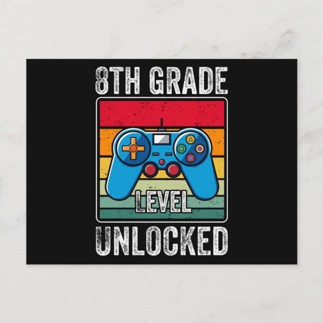 8th Grade Level Unlocked Kids Back to School Gamer Postcard (Front)
