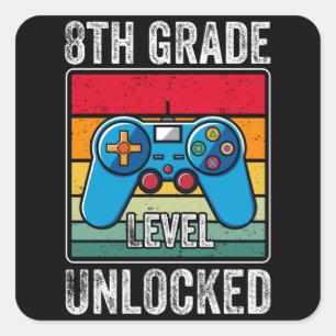 8th Grade Level Unlocked Kids Back to School Gamer Square Sticker