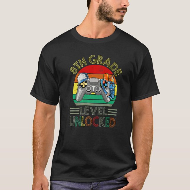 8th Grade Level Unlocked Video Game Back To School T-Shirt (Front)