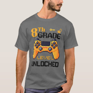 8Th Grade Level Unlocked Video Game Pixel Controll T-Shirt
