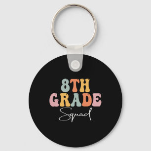 8th Grade Squad Retro Groovy Women Happy First Day Keychain