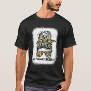 8th Grade Teacher Leopard Messy Bun Women Back To T-Shirt