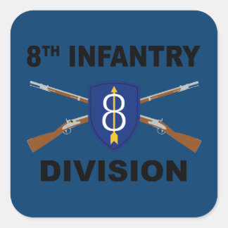 8th Infantry Division - Crossed Rifles - With Text Square Sticker