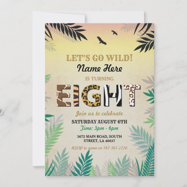 8TH Jungle Eight Birthday Party Safari ZOO Invite (Front)