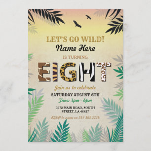 8TH Jungle Eight Birthday Party Safari ZOO Invite