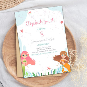8th Mermaid Birthday Invitation