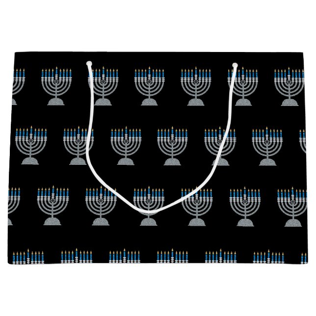 8th Night of Hanukkah Glitter Large Gift Bag (Front)