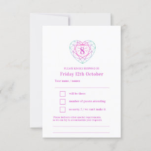 8th pink green heart anniversary reply RSVP Card