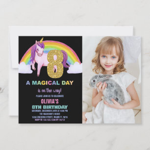 8th Rainbow Unicorn Birthday Invitations photo
