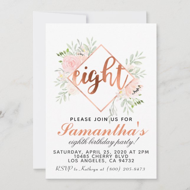 8th Rose Gold Birthday Invitation (Front)
