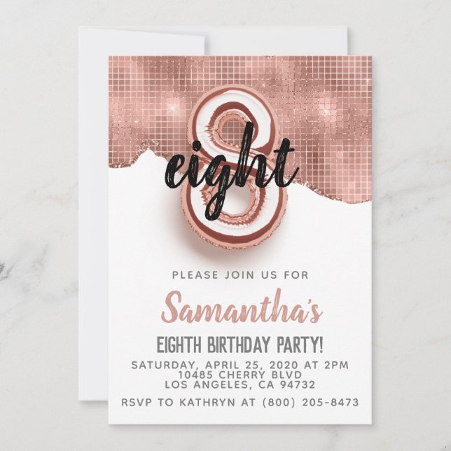 8th Rose Gold Birthday Invitation (Front)