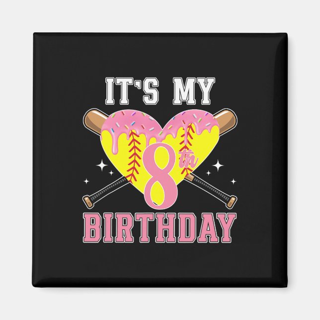 8th Softll Birthday Party 8 Year Old Softll Player Magnet (Front)