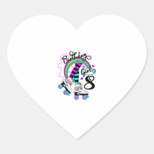 8th Unicorn Roller Skate Birthday Party for Girls  Heart Sticker