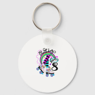 8th Unicorn Roller Skate Birthday Party for Girls Keychain