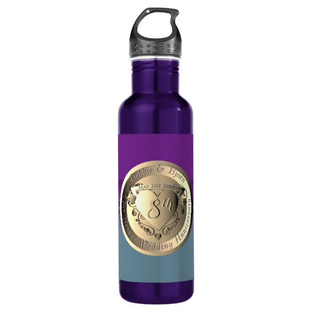 8th Wedding Anniversary Bronze Emblem 710 Ml Water Bottle (Front)