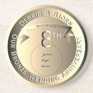 8th Wedding Anniversary Bronze Medallion Image Coaster