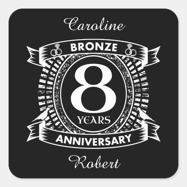 8TH wedding anniversary bronze Square Sticker (Front)