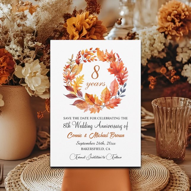 8th Wedding Anniversary Elegant Fall Floral Save The Date (Creator Uploaded)