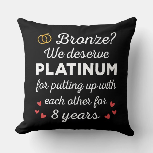 8th Wedding Anniversary I - Bronze Funny Couple Throw Pillow (Front)