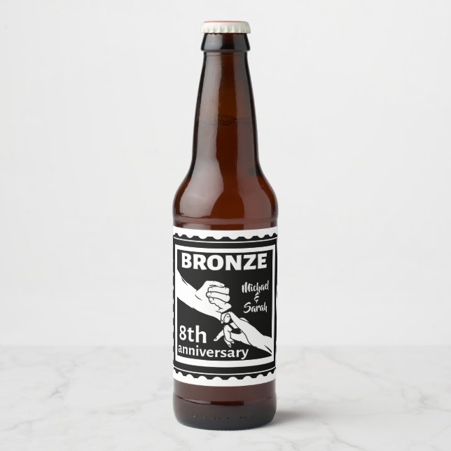 8th wedding anniversary traditional gift bronze beer bottle label (Front)