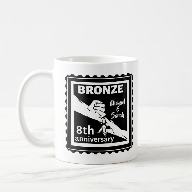 8th wedding anniversary traditional gift bronze coffee mug (Left)