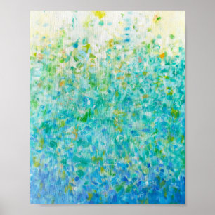 8x10 Abstract Turquoise Blue Light Yellow Print
