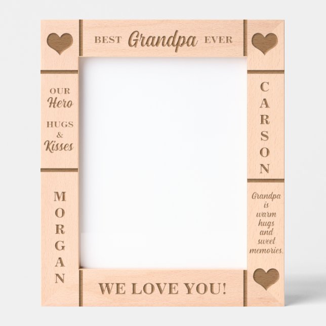 8x10 BEST Grandpa Grandkids Names Etched Frame (Front)