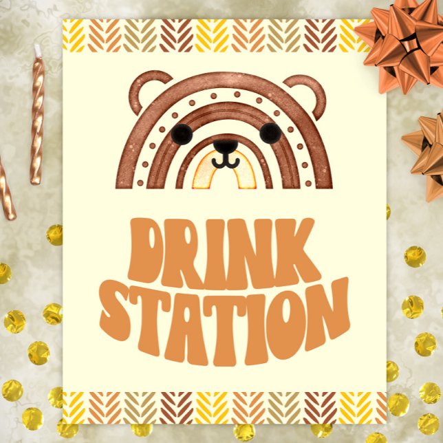 8x10 Drink Station Boho Woodland Bear Birthday Poster (Creator Uploaded)