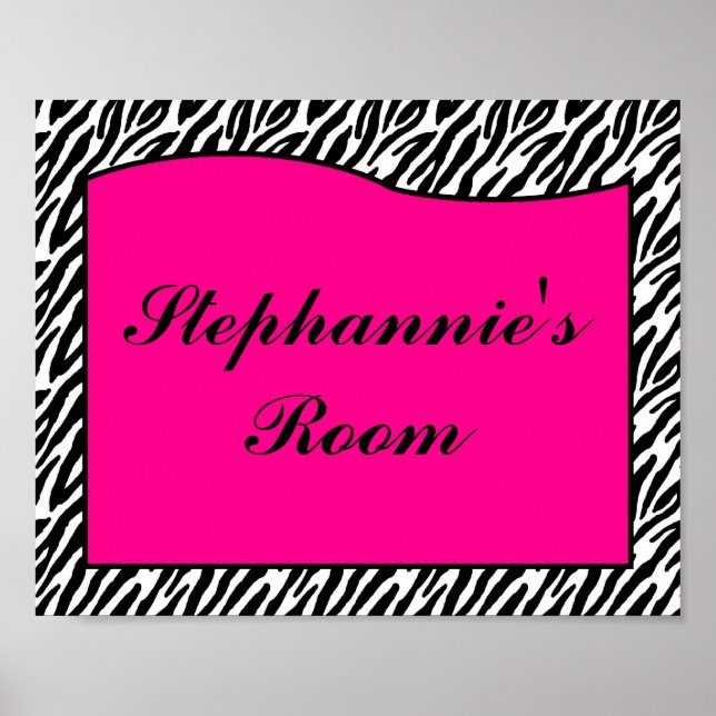 8x10 Name Wall Art Hot Pink Zebra Animal Print (Front)