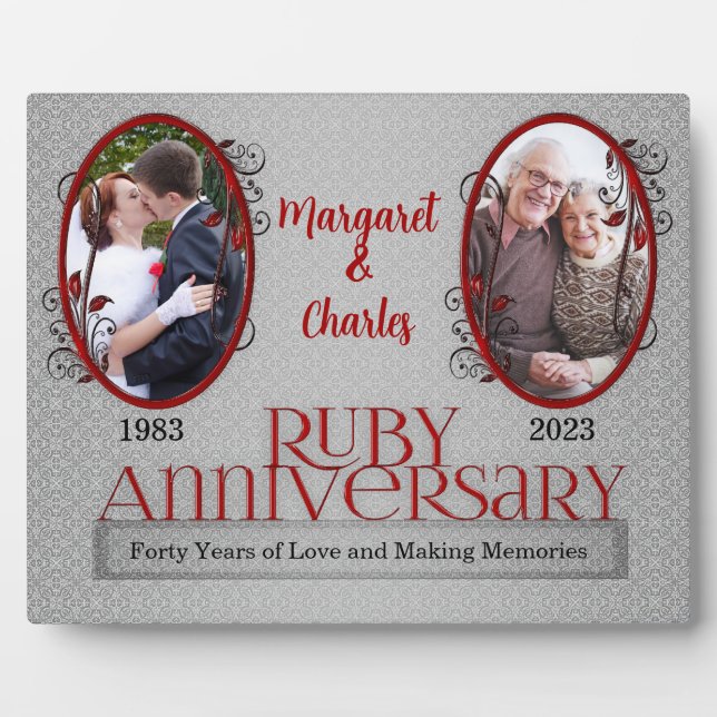 8x10 Ruby 40th Wedding Anniversary Photo Plaque (Front)