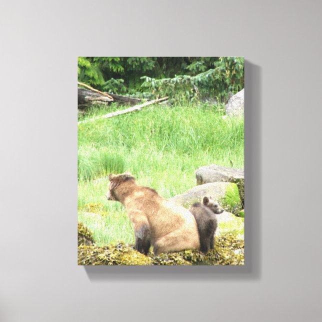 8x10 Stretched Canvas Print w/ grizzly bear & cub (Front)