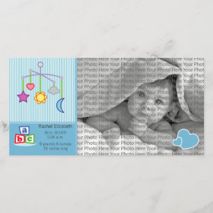 8x4 Faire-part photo de naissance Coeurs bleus