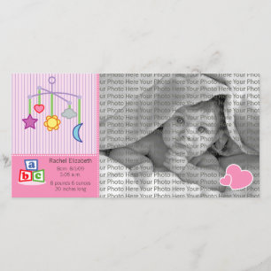 8x4 Photo de naissance Faire-part Coeurs roses