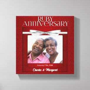 8x8-inch 40th Ruby Wedding Anniversary Red Damask Canvas Print