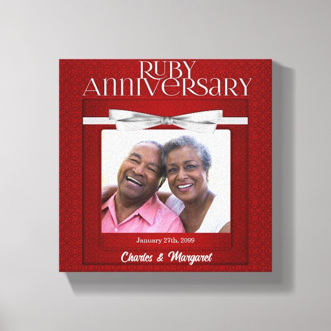 8x8-inch 40th Ruby Wedding Anniversary Red Damask Canvas Print (Front)