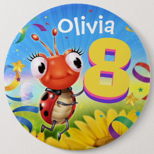 8yrs Custom birthday badge Little Ladybug range 6 Inch Round Button
