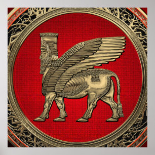 [900] Assyrian Winged Bull - Gold Lamassu Poster