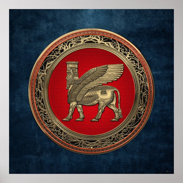 [900] Assyrian Winged Bull - Gold Lamassu Poster (Front)