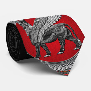 [900] Assyrian Winged Bull: Silver & Black Lamassu Tie
